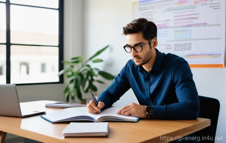 에너지관리 자격증 시험 합격률 분석 - **Prompt:** A young professional, a man or woman in their late 20s to early 30s, dressed in a smart,...