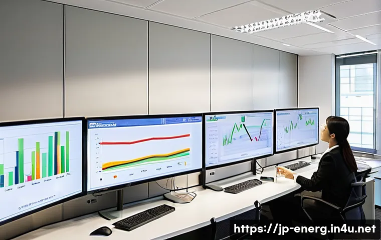 에너지관리 실무 중점 체크리스트 - **Prompt:** A vibrant, modern Japanese office interior during peak working hours. Diverse employees,...