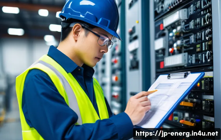 에너지관리 실기시험 합격 노하우 - A professional energy management training scene inside a modern industrial facility in Japan, featur...