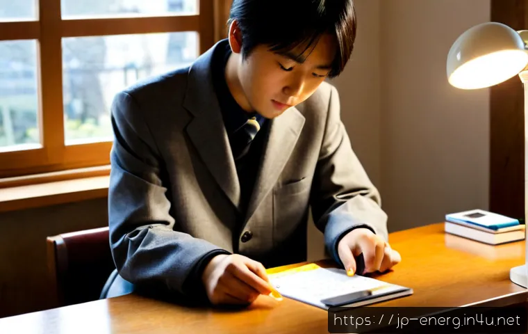 에너지관리 필기시험 준비를 위한 암기 팁 - Photorealistic Japanese university student preparing for an energy management written exam at a clea...